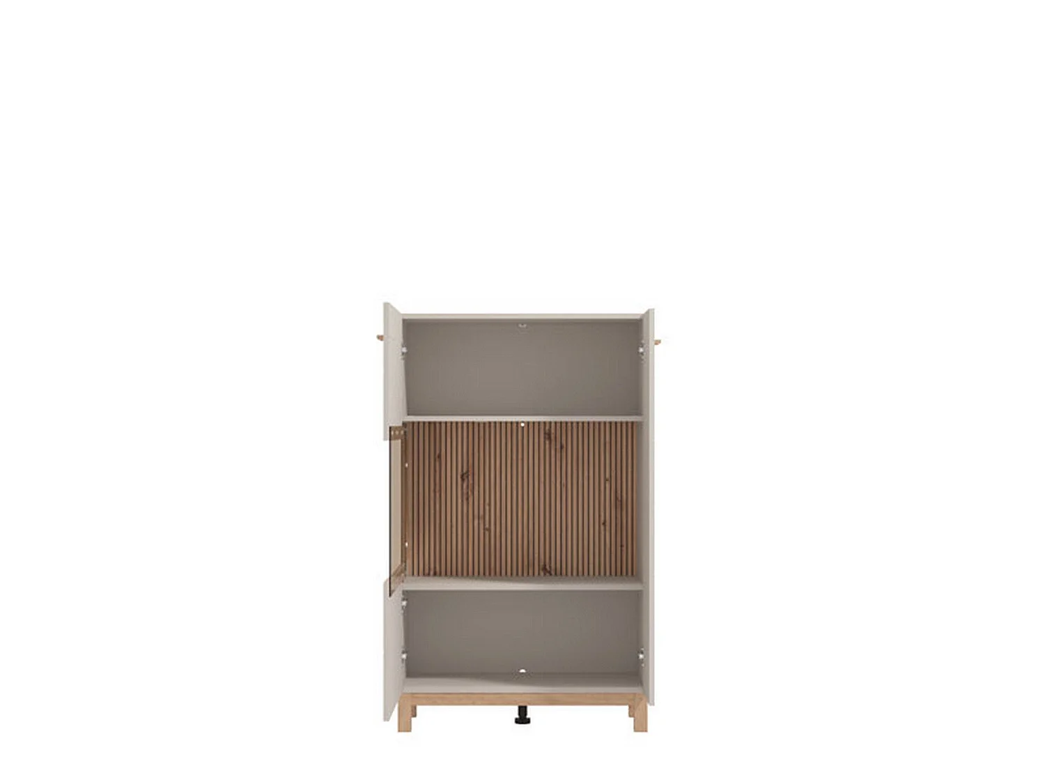 Vitrine Mezzago, 2 Ablagen, 77x35x128h cm Beige, Präsentationsschrank, Drehtüröffnung, 2 Türen