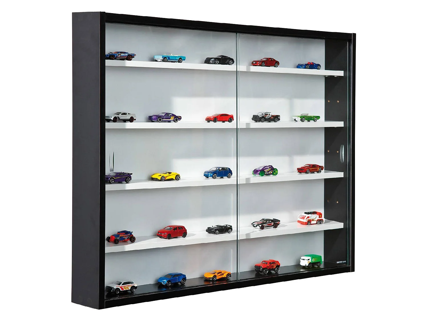 Vetrina Cumiana, 4 Ripiani, 10x80x60h cm Nero, Mobile Espositore, 2 Ante, 5 Vani