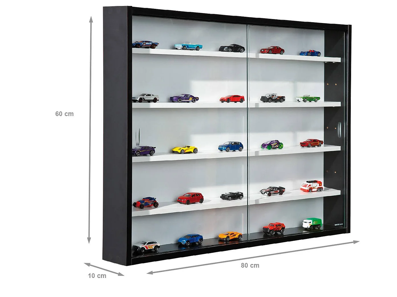 Vetrina Cumiana, 4 Ripiani, 10x80x60h cm Nero, Mobile Espositore, 2 Ante, 5 Vani