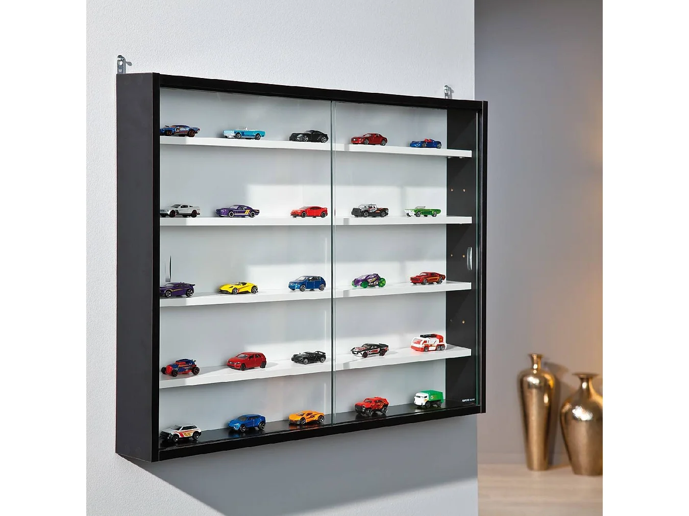 Vetrina Cumiana, 4 Ripiani, 10x80x60h cm Nero, Mobile Espositore, 2 Ante, 5 Vani