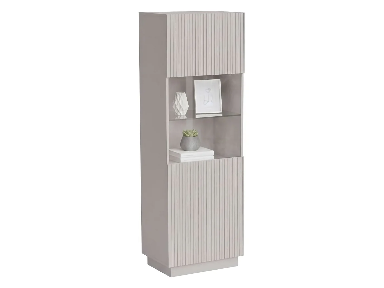 Vitrine Vadd, 4 legplanken, 60x40x178h cm beige, displaykast, 5 vakken, scharnierdeur