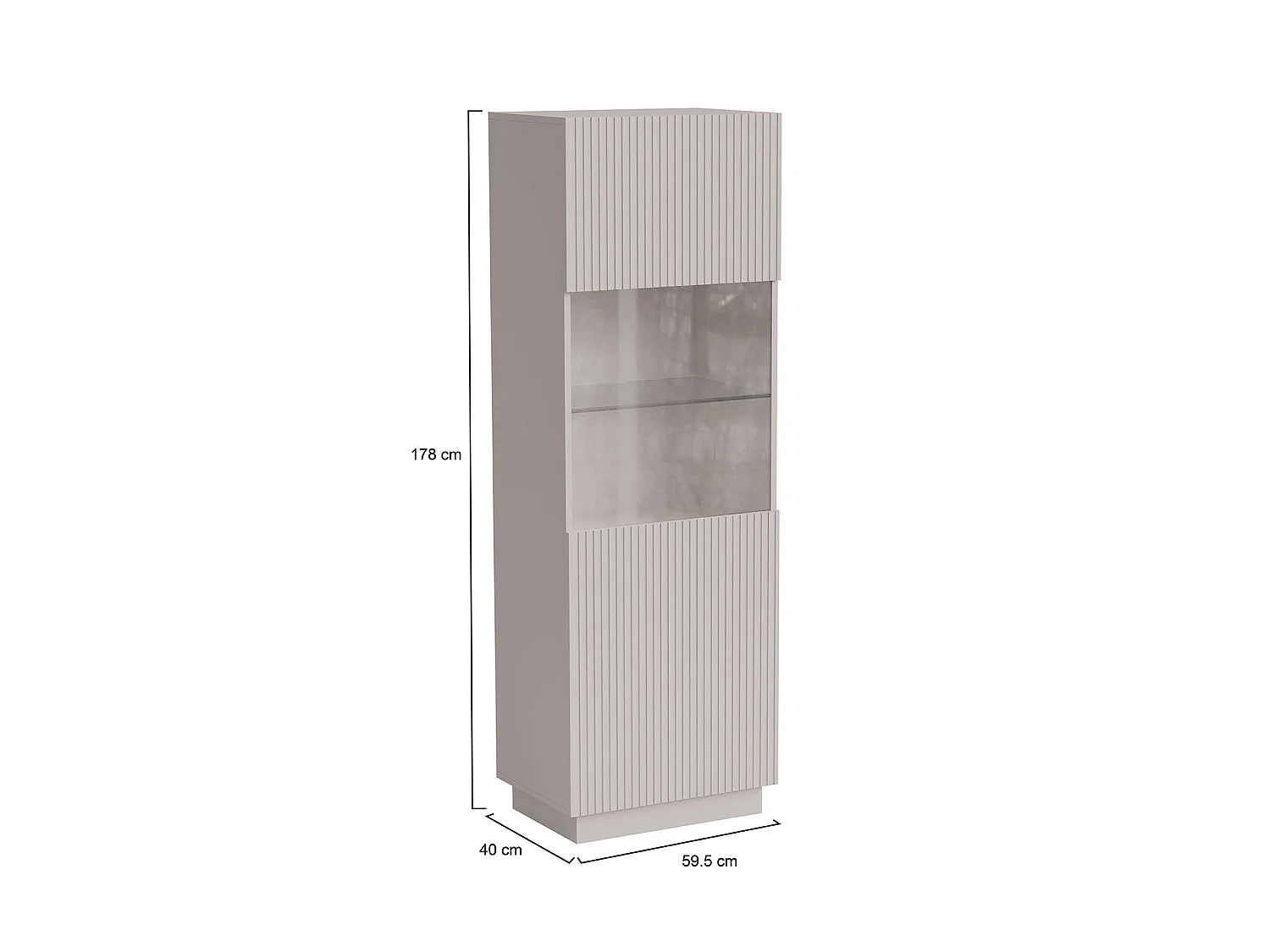 Vitrine Vadd, 4 legplanken, 60x40x178h cm beige, displaykast, 5 vakken, scharnierdeur