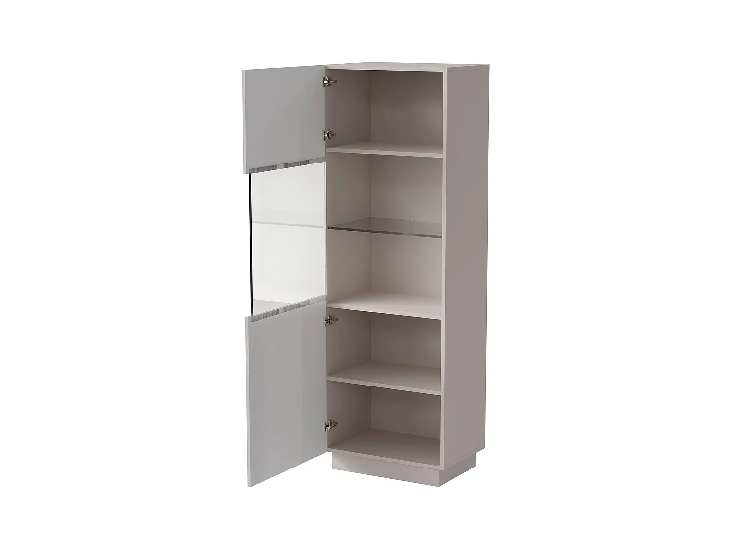 Vitrine Vadd, 4 legplanken, 60x40x178h cm beige, displaykast, 5 vakken, scharnierdeur