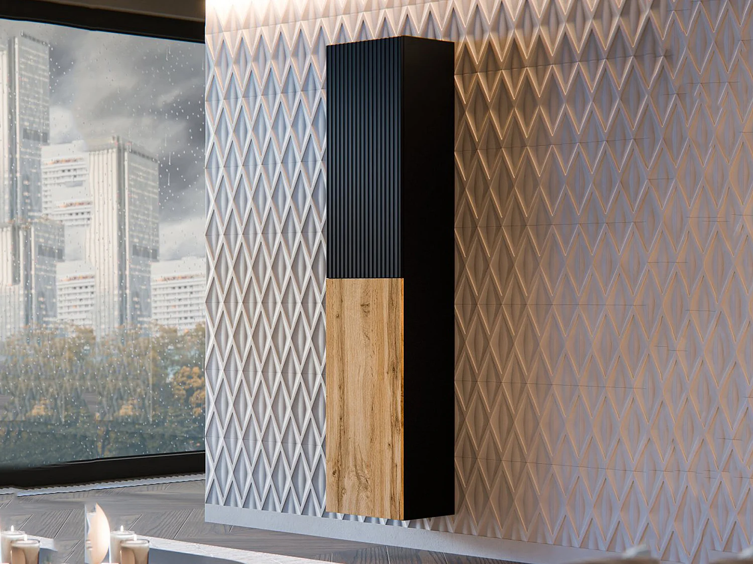 Vitrine Tabua, 4 étagères, 29,8x39,9x180h cm Gris Anthracite, Meuble d'Exposition