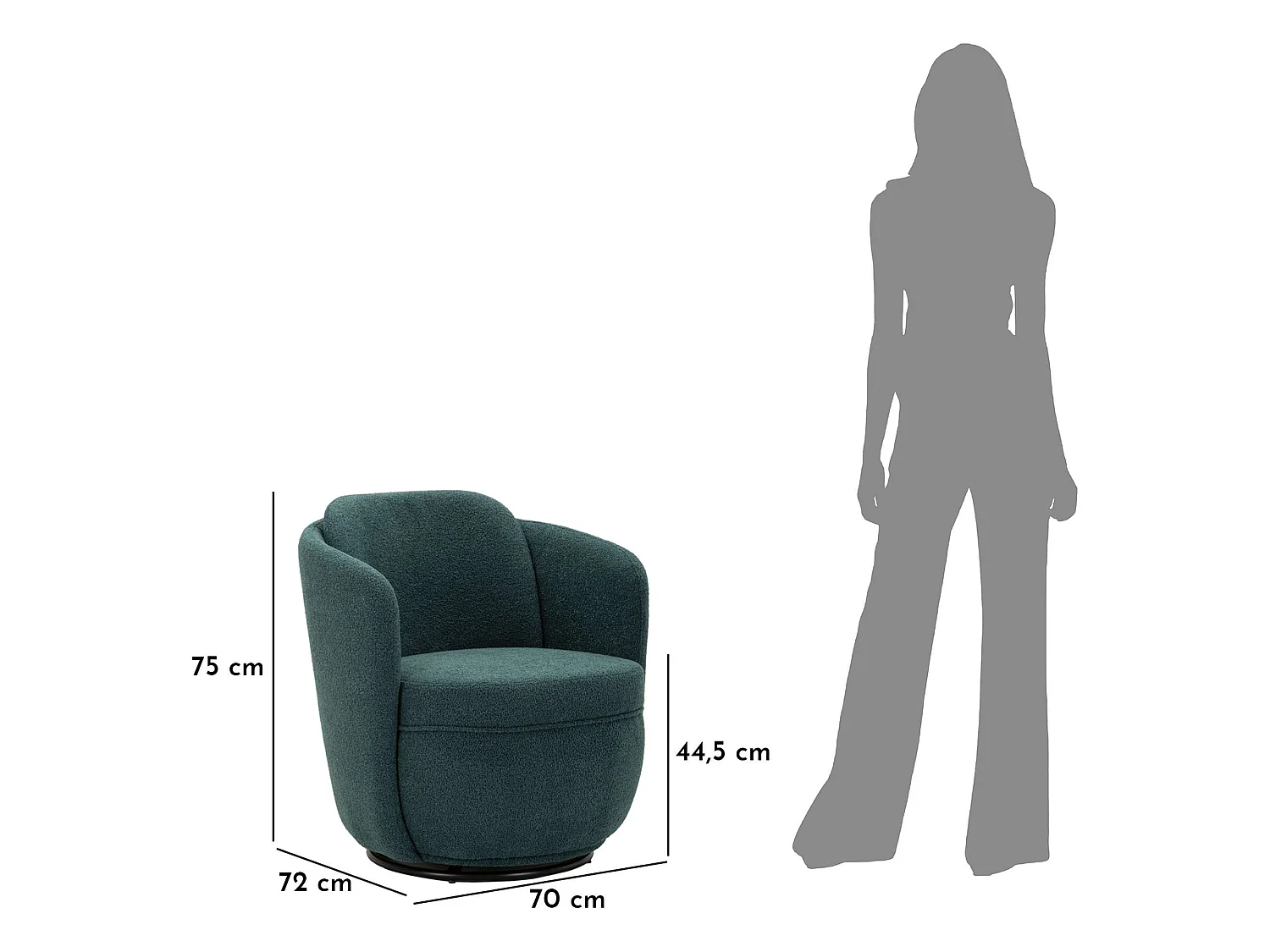 Poltrona Morond, Base Girevole, 70x72x75h cm Verde Ottanio, Poltroncina, Braccioli, Materiale Struttura in Legno Nobilitato