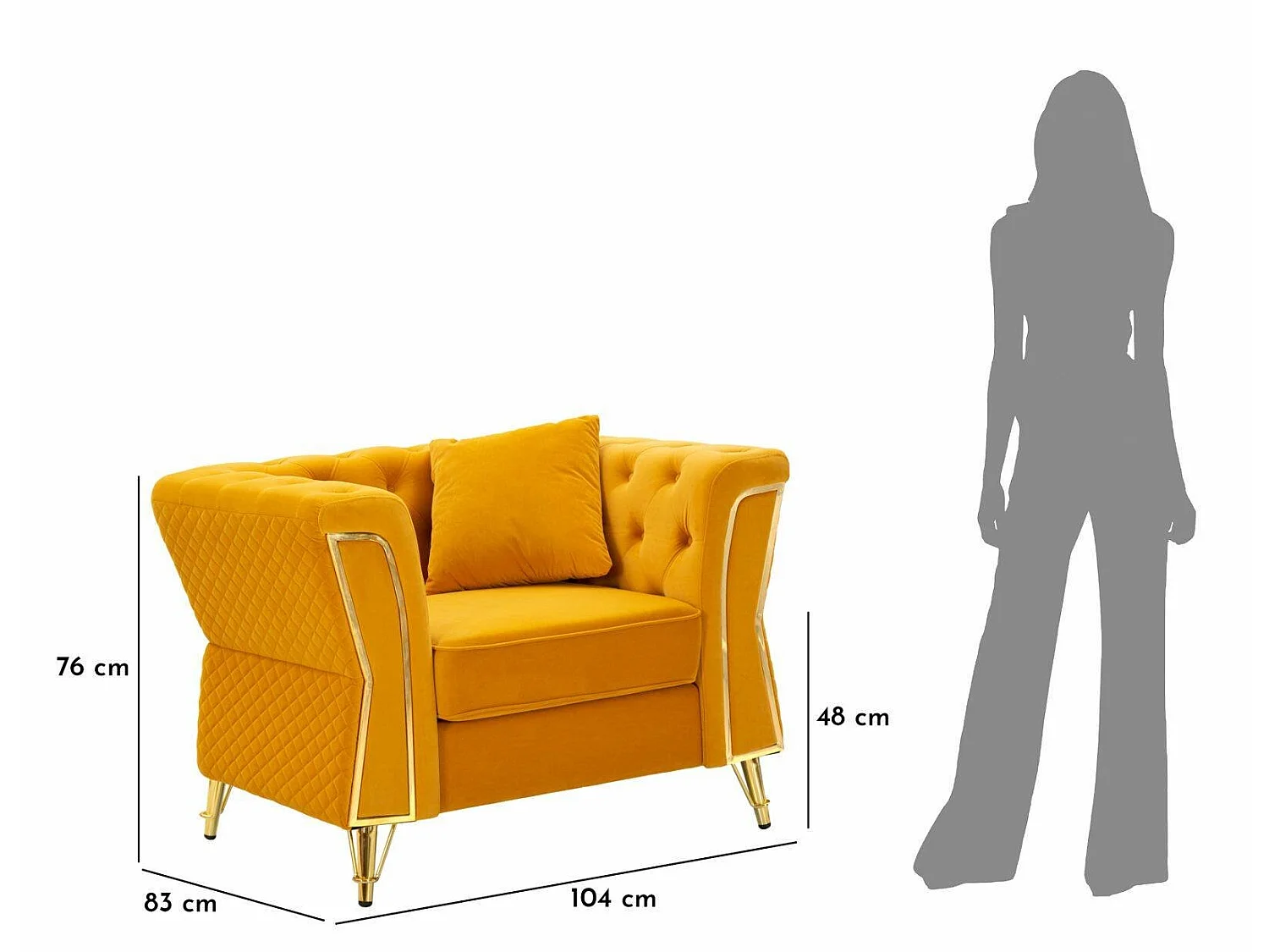 Fauteuil Mouette, accoudoirs, or ocre
