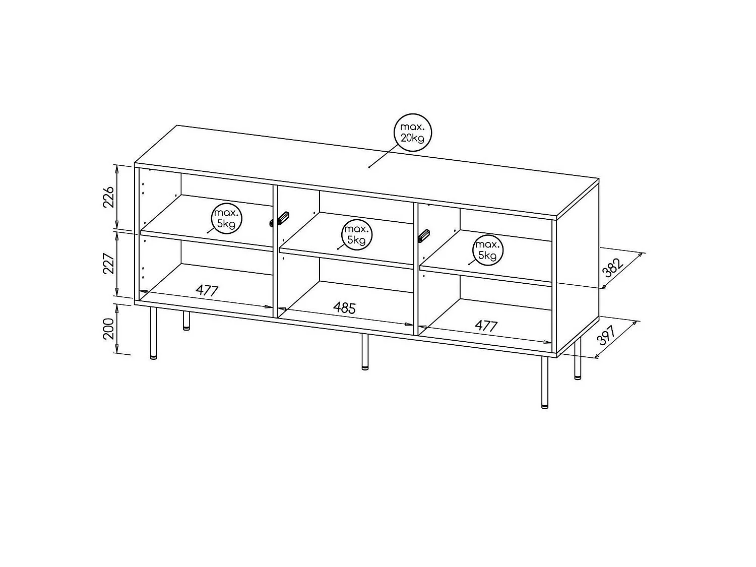 Espinho Credenza, 3 Regalböden, 40x150,5x72h cm, Nussbaum, Anrichte