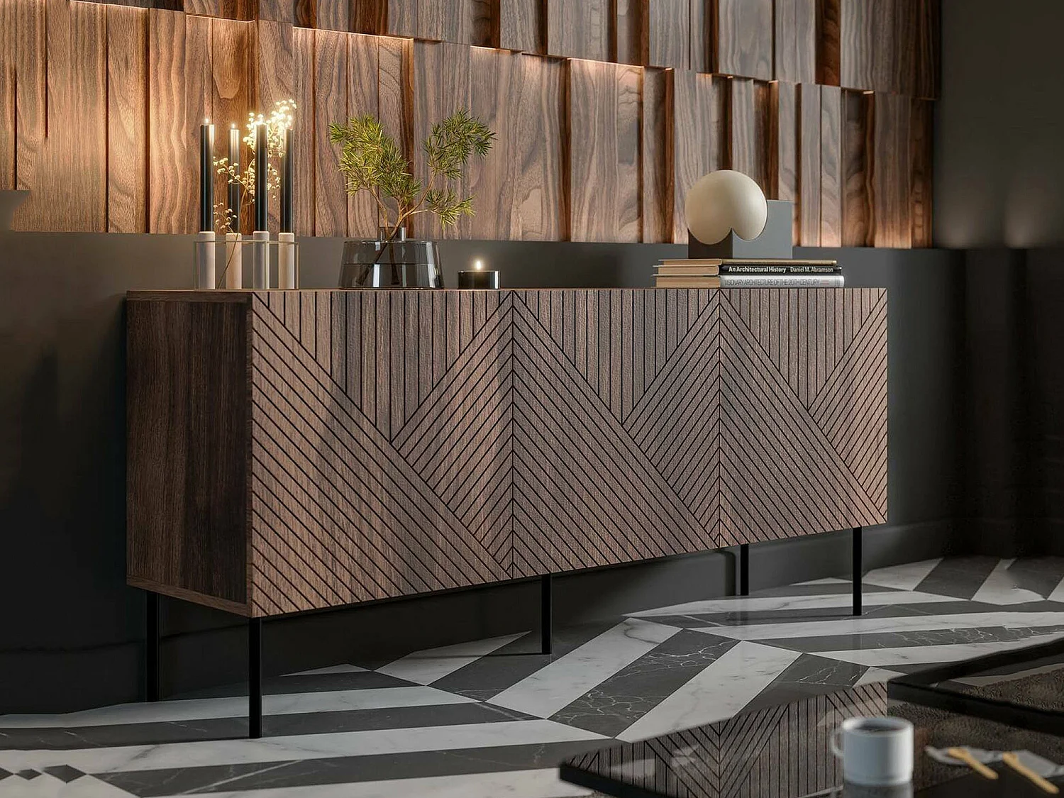 Espinho Credenza, 3 Regalböden, 40x150,5x72h cm, Nussbaum, Anrichte