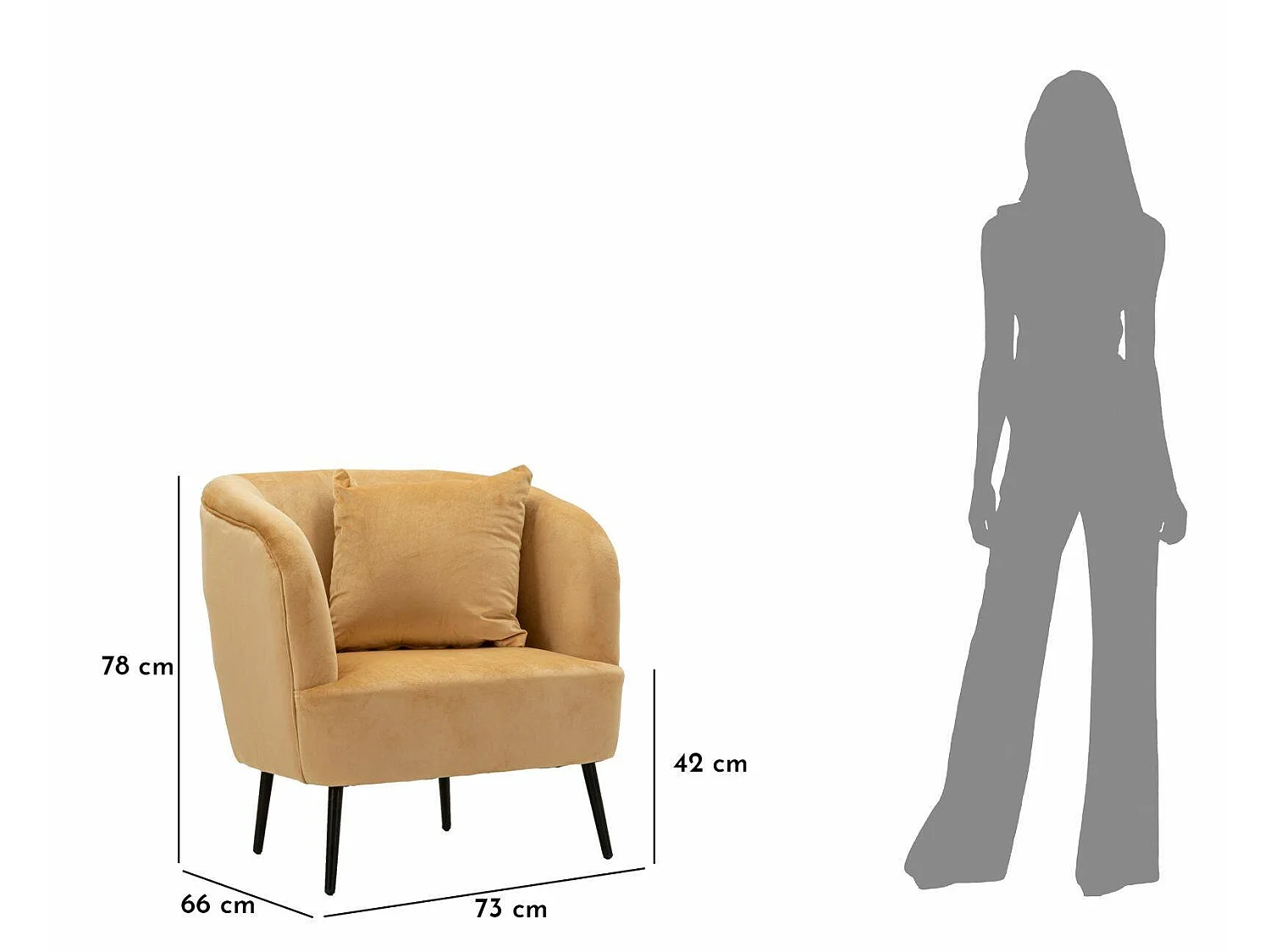 Landi fauteuil met armleuningen, 73x66x78h cm bruin, fauteuil, draagvermogen 150 kg, framekleur zwart