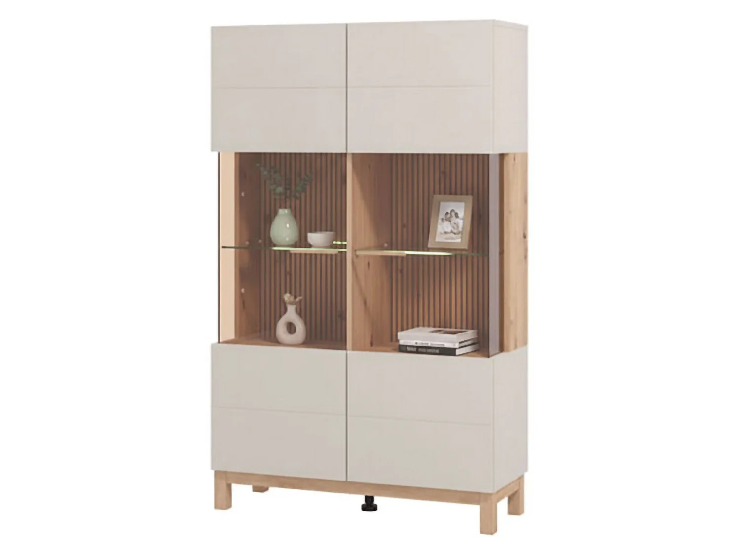 Vitrine Talla, 6 Böden, 90x35x147H cm, Beige, Ausstellschrank, Drehtüröffnung, 2 Türen