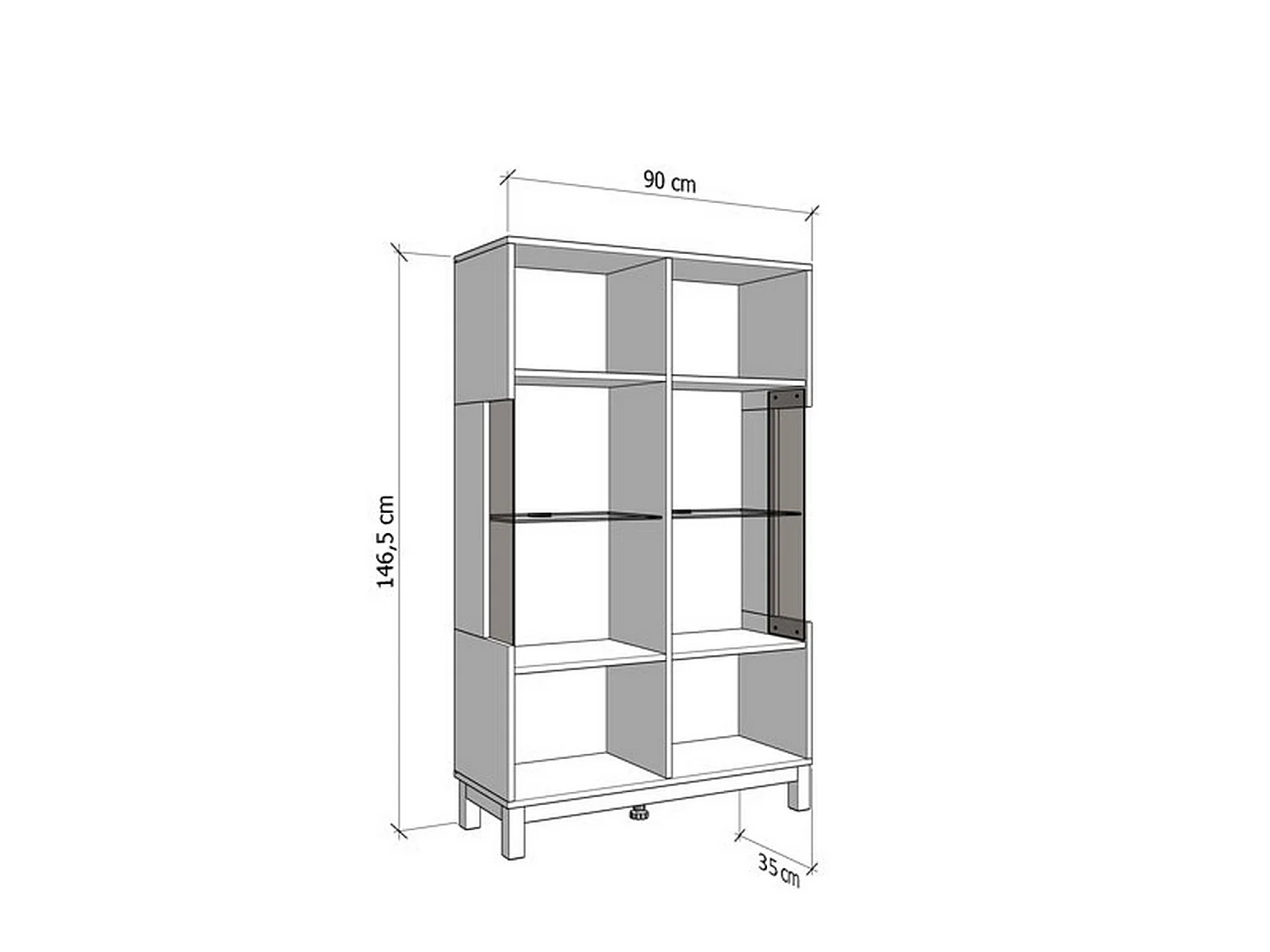 Vitrine Talla, 6 Böden, 90x35x147H cm, Beige, Ausstellschrank, Drehtüröffnung, 2 Türen