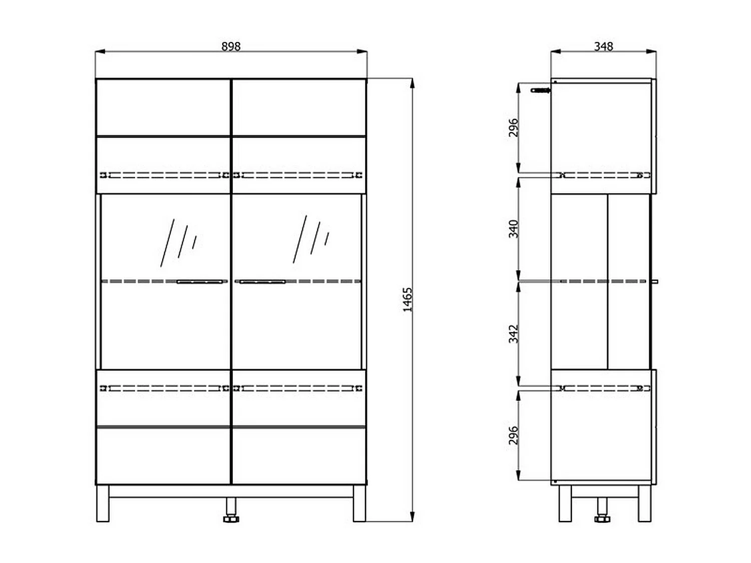 Vitrine Talla, 6 Böden, 90x35x147H cm, Beige, Ausstellschrank, Drehtüröffnung, 2 Türen