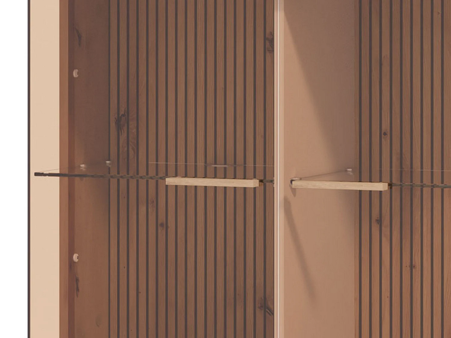 Vitrine Talla, 6 Böden, 90x35x147H cm, Beige, Ausstellschrank, Drehtüröffnung, 2 Türen