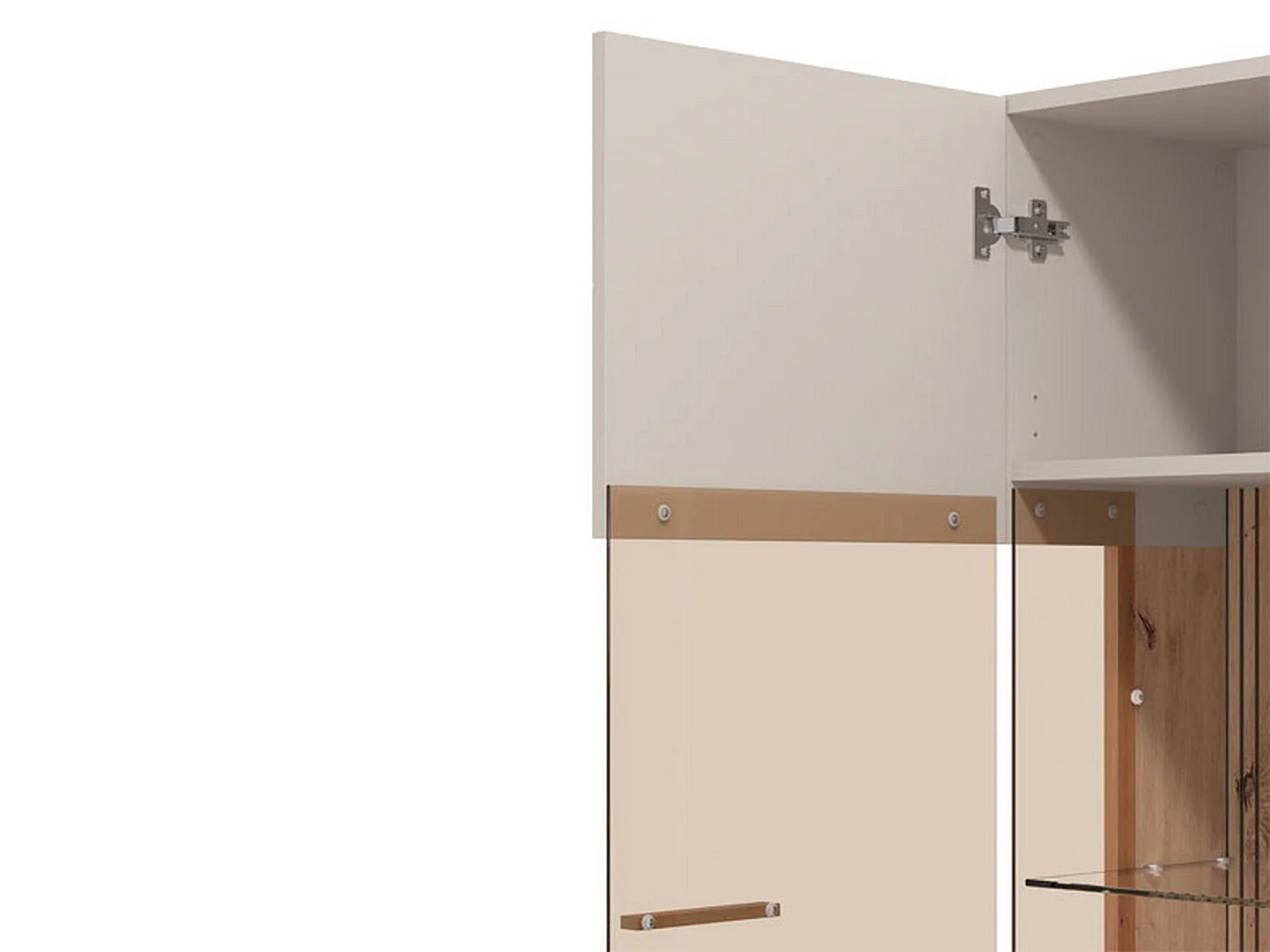 Vitrine Talla, 6 Böden, 90x35x147H cm, Beige, Ausstellschrank, Drehtüröffnung, 2 Türen