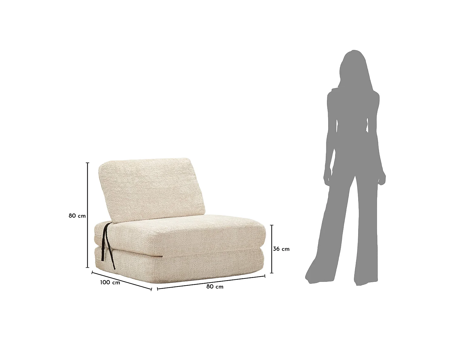 Poltrona Abyane, Reclinabile, 31x31x97h cm Bianco, Poltroncina, Trasformabile in Letto, Rivestimento in Tessuto Bouclè, Materiale Struttura in Tessuto