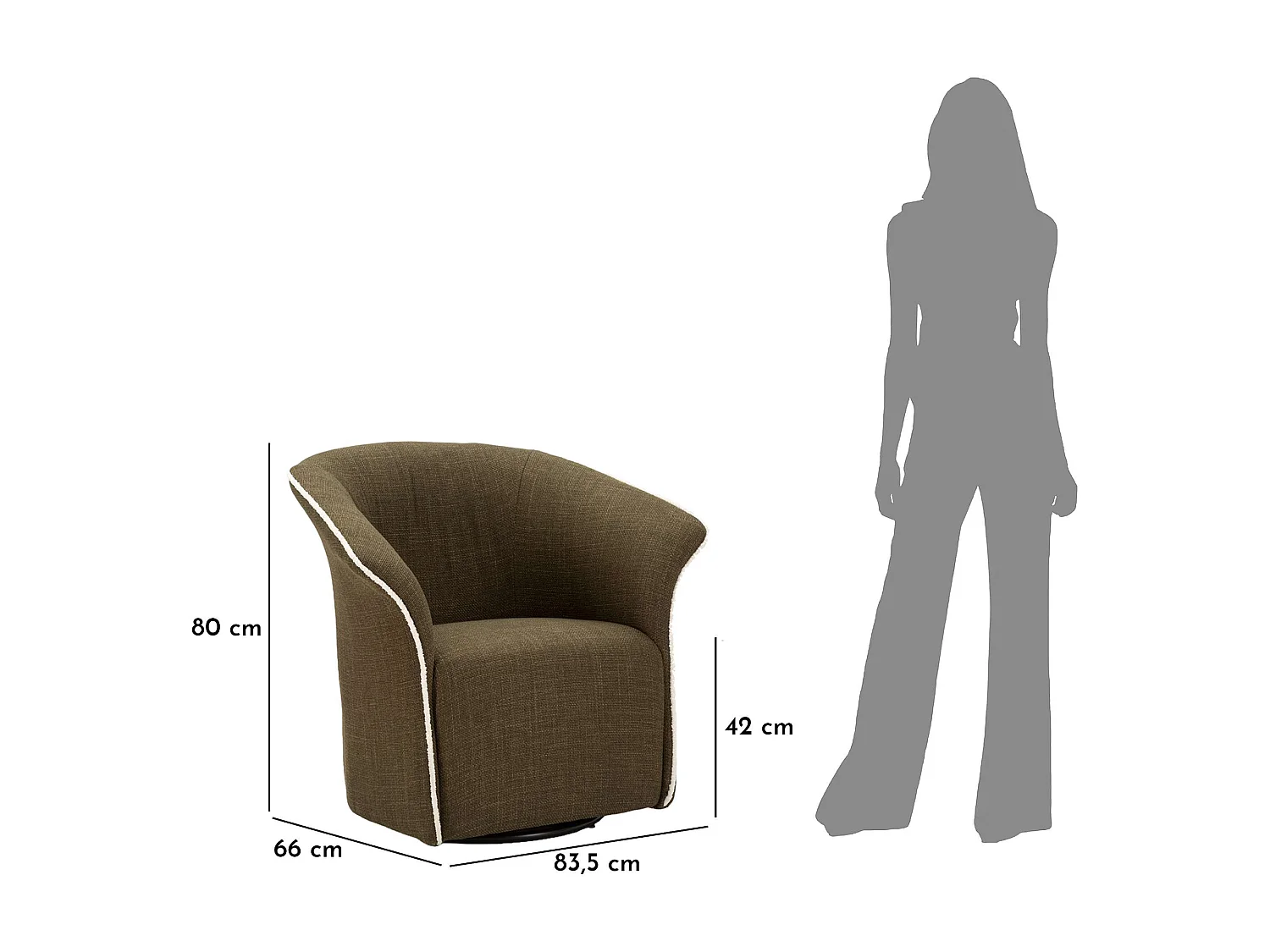 Fauteuil Toamas, Base Pivotante, 84x66x80h cm Vert, Petit Fauteuil, Accoudoirs, Structure Métallique