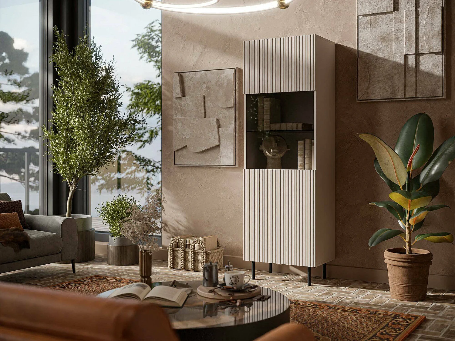Vetrina Mangualde, 4 Ripiani, 42x59.5x182.5h cm Beige, Mobile Espositore