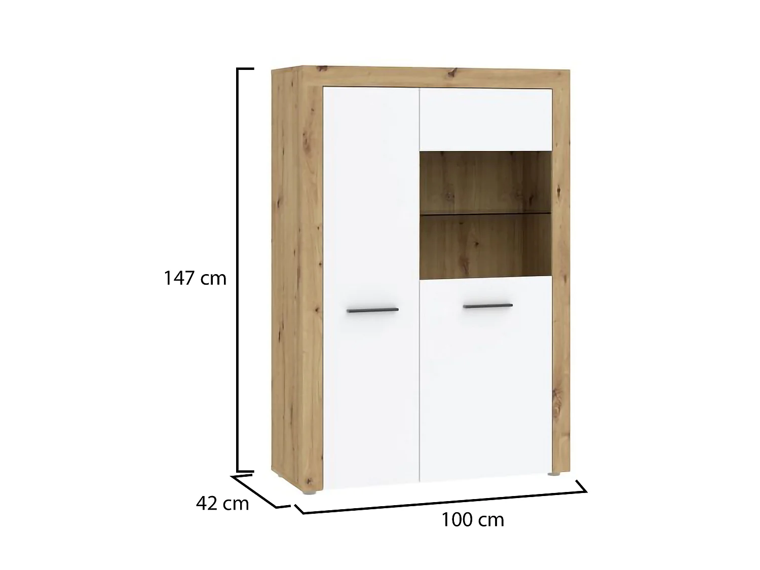 Vetrina Lohalime, 6 Ripiani, 100x42x147h cm Bianco, Mobile Espositore, 2 Ante, Anta e Ripiani Dettaglio Vetro led non Inclusi
