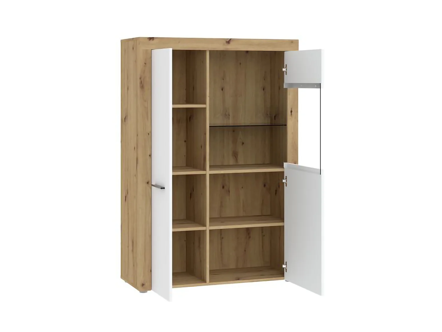 Vetrina Lohalime, 6 Ripiani, 100x42x147h cm Bianco, Mobile Espositore, 2 Ante, Anta e Ripiani Dettaglio Vetro led non Inclusi