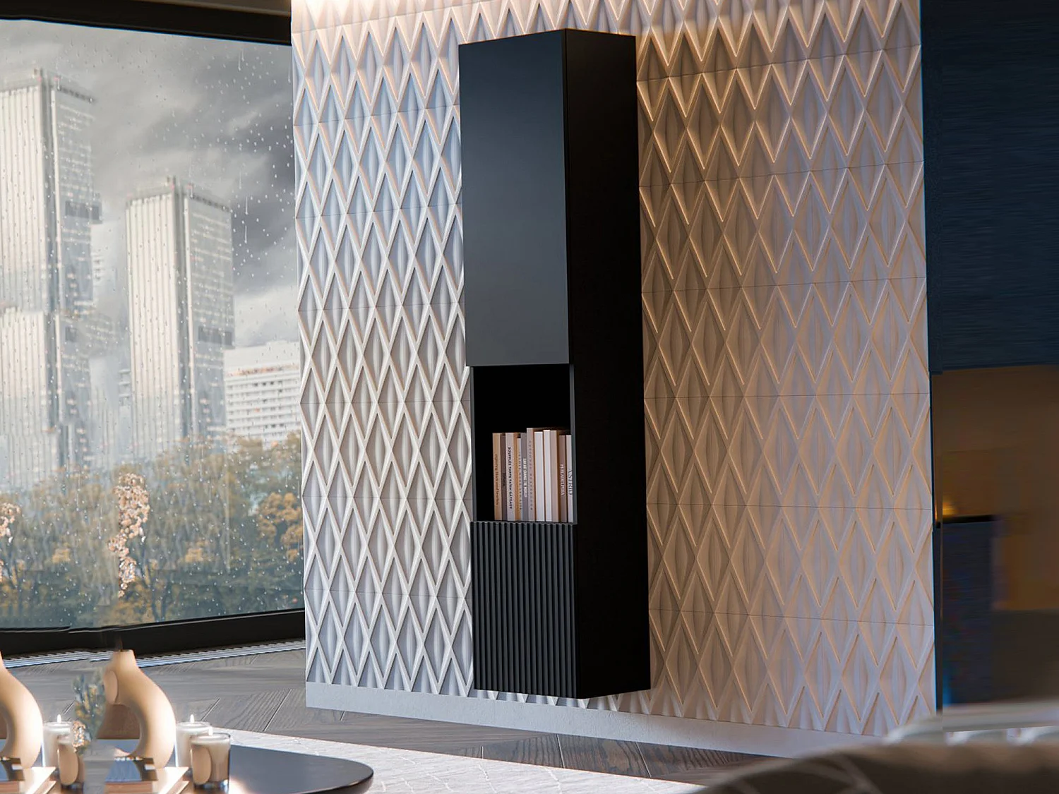 Vitrine Azere, 4 Étagères, 29,8x39,9x180h cm Gris Anthracite, Meuble d'Exposition