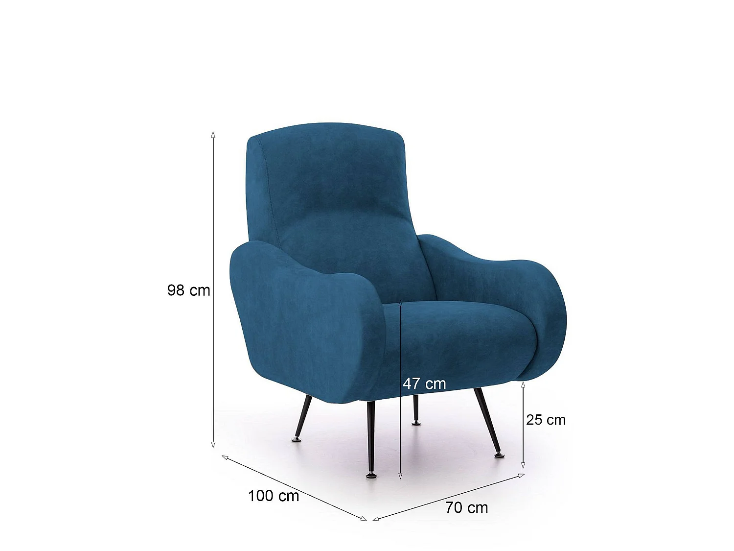 Poltrona Lasnigo, Braccioli Made in Italy, 70x100x98h cm blu, Poltroncina, Peso Supportato 90 kg, Materiale Struttura in Legno
