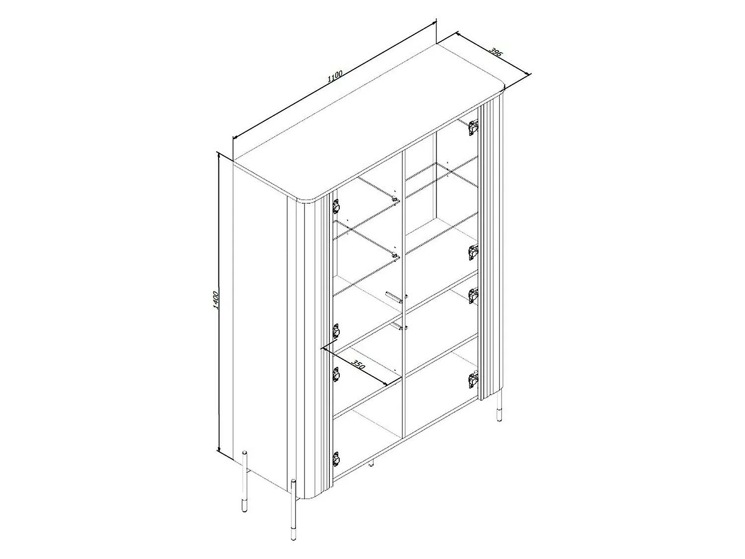 Vetrina Cimino, 8 Ripiani, 110x40x160h cm Marrone Noce, Mobile Espositore, 2 Ante, Ante Effetto Rigato