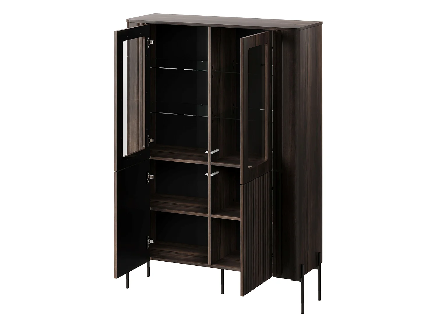 Vetrina Cimino, 8 Ripiani, 110x40x160h cm Marrone Noce, Mobile Espositore, 2 Ante, Ante Effetto Rigato