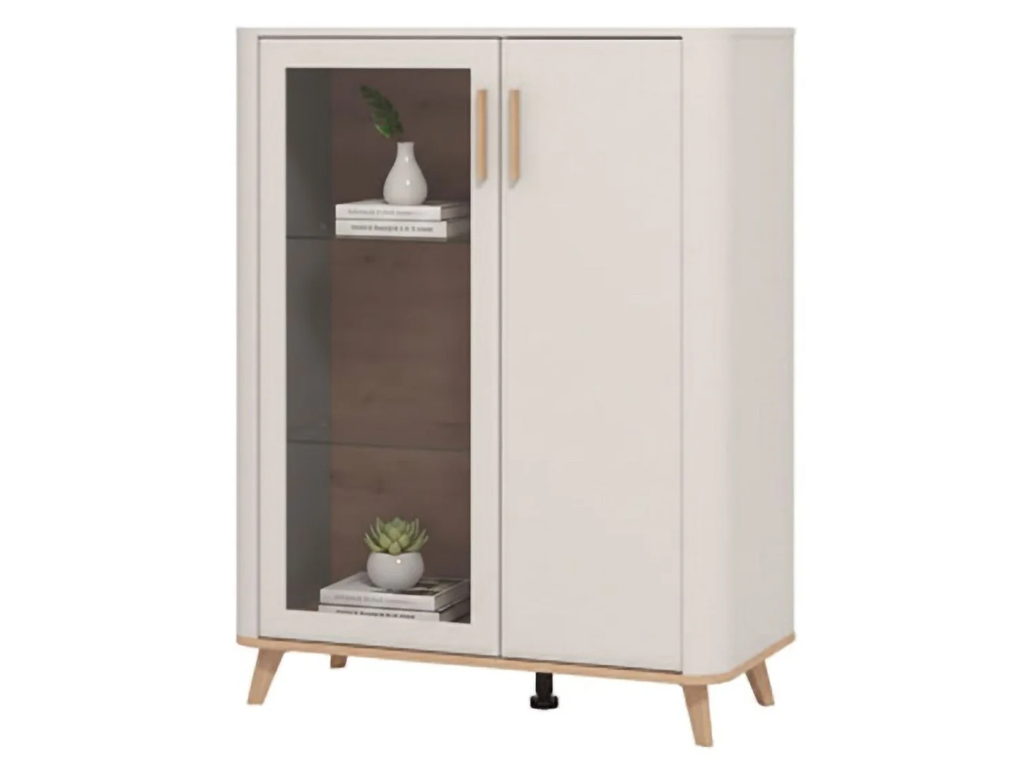 Vitrine Castella, 4 Regalböden, 90x40x117h cm Beige, Präsentationsmöbel, Flügeltüren, 2 Türen