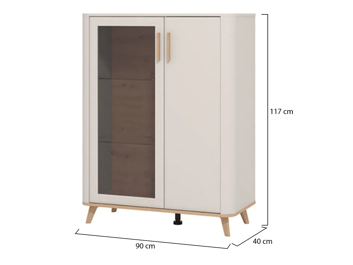 Vitrine Castella, 4 Regalböden, 90x40x117h cm Beige, Präsentationsmöbel, Flügeltüren, 2 Türen