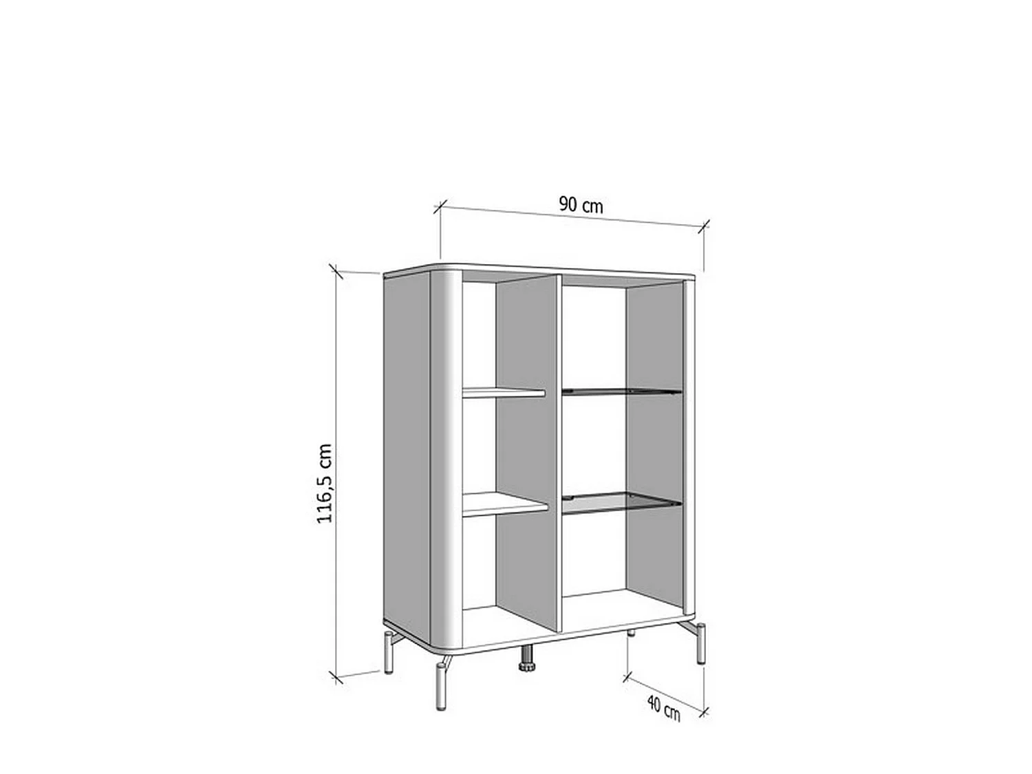 Vitrine Castella, 4 Regalböden, 90x40x117h cm Beige, Präsentationsmöbel, Flügeltüren, 2 Türen
