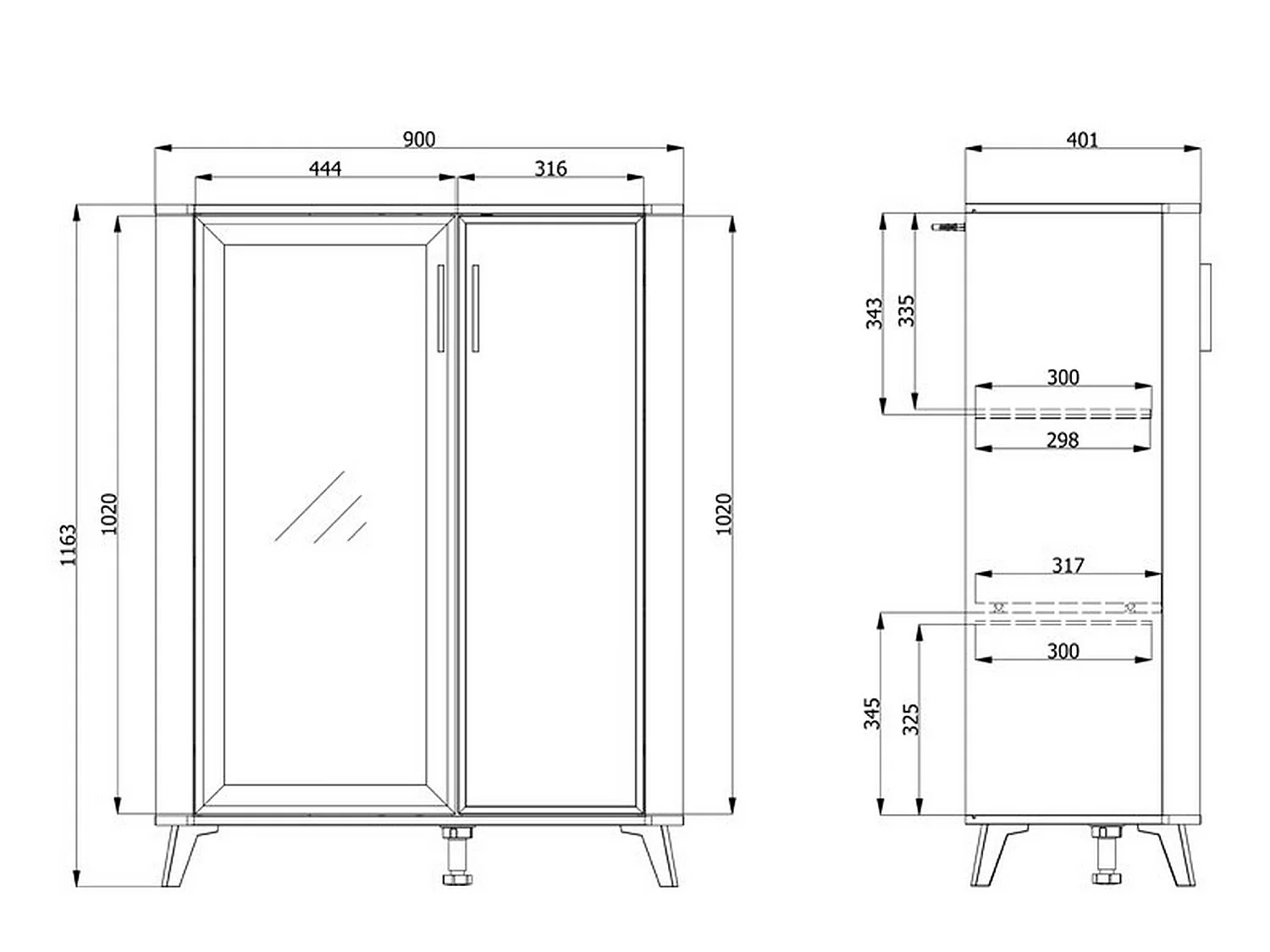 Vitrine Castella, 4 Regalböden, 90x40x117h cm Beige, Präsentationsmöbel, Flügeltüren, 2 Türen