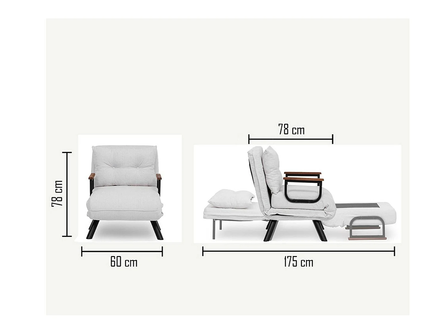 Poltrona Keoni, Reclinabile, 60x78x78h cm Bianco, Poltroncina, Braccioli, Peso Supportato 100 kg
