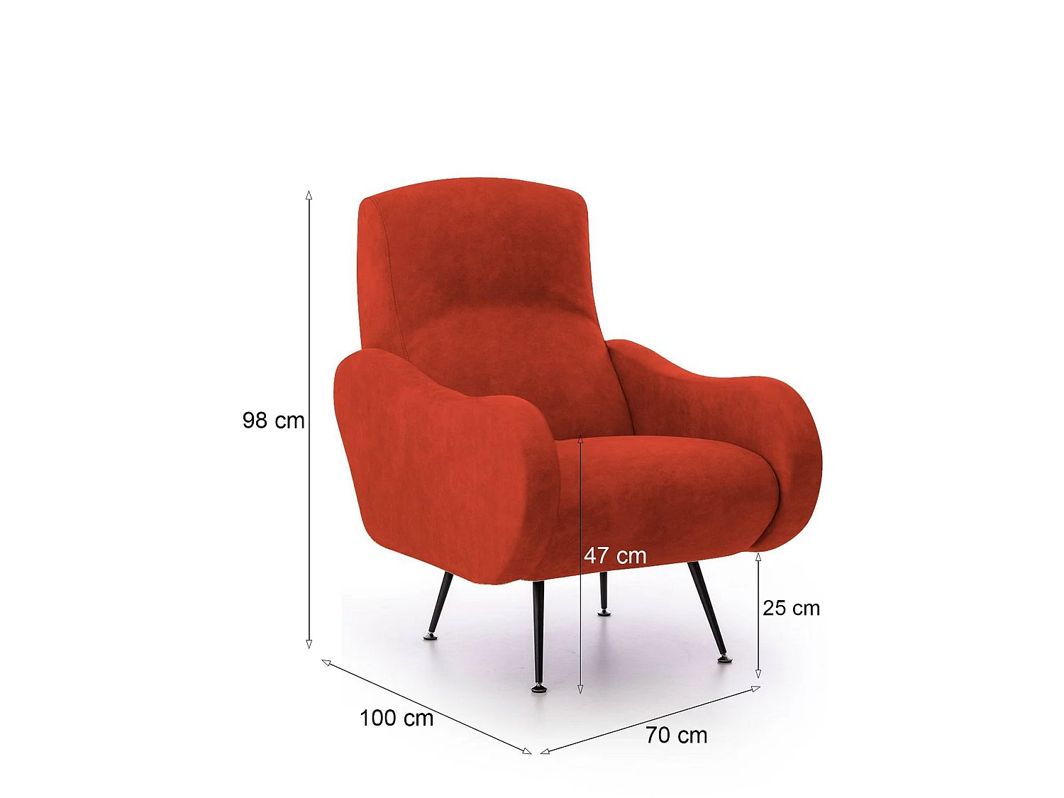Poltrona Lasnigo, Braccioli Made in Italy, 70x100x98h cm Arancione, Poltroncina, Peso Supportato 90 kg, Materiale Struttura in Legno