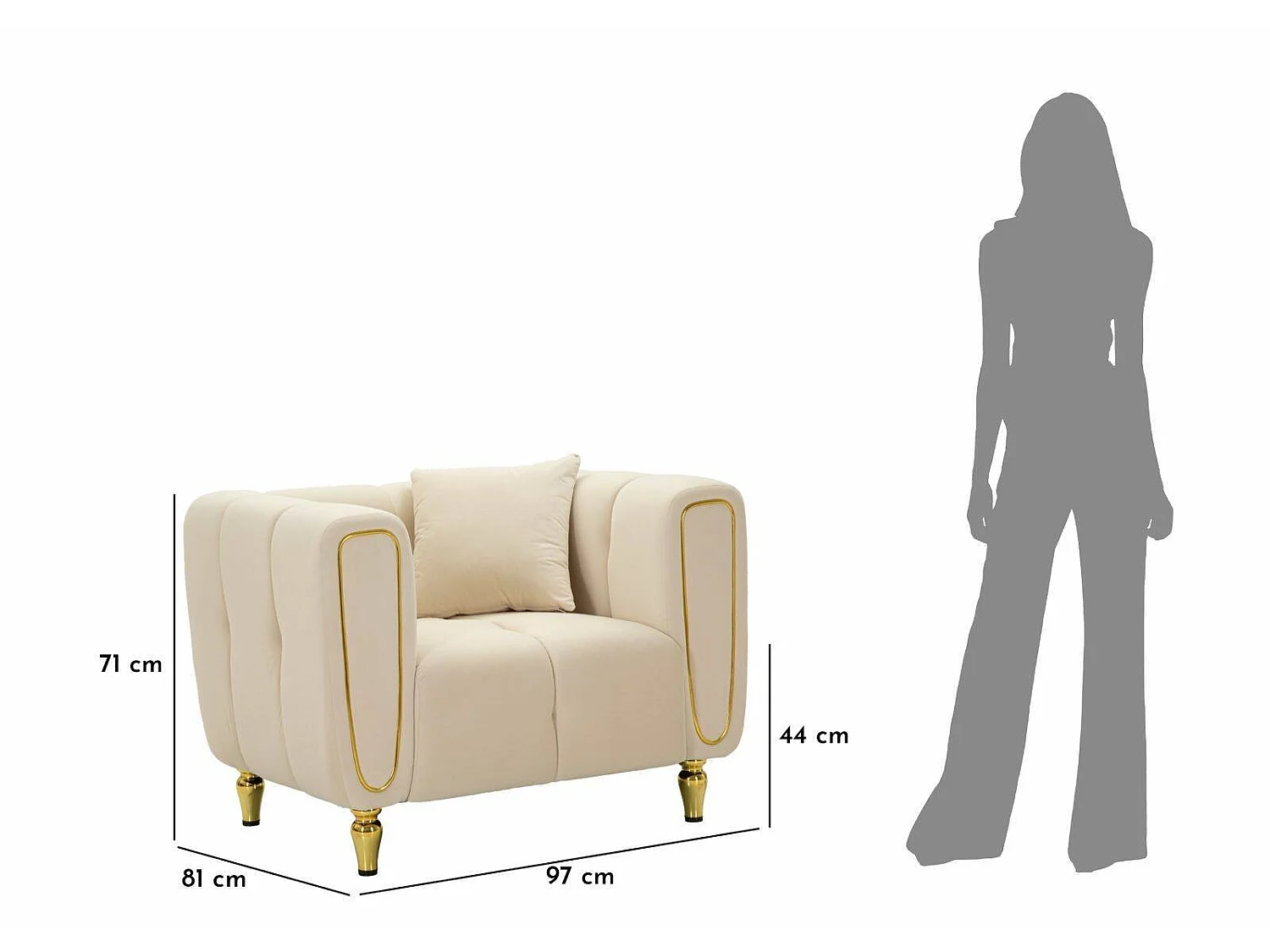 Madama fauteuil, armleuningen, 81x97x71h cm crèmewit, leunstoel, draagvermogen 200 kg, zithoogte 44 cm
