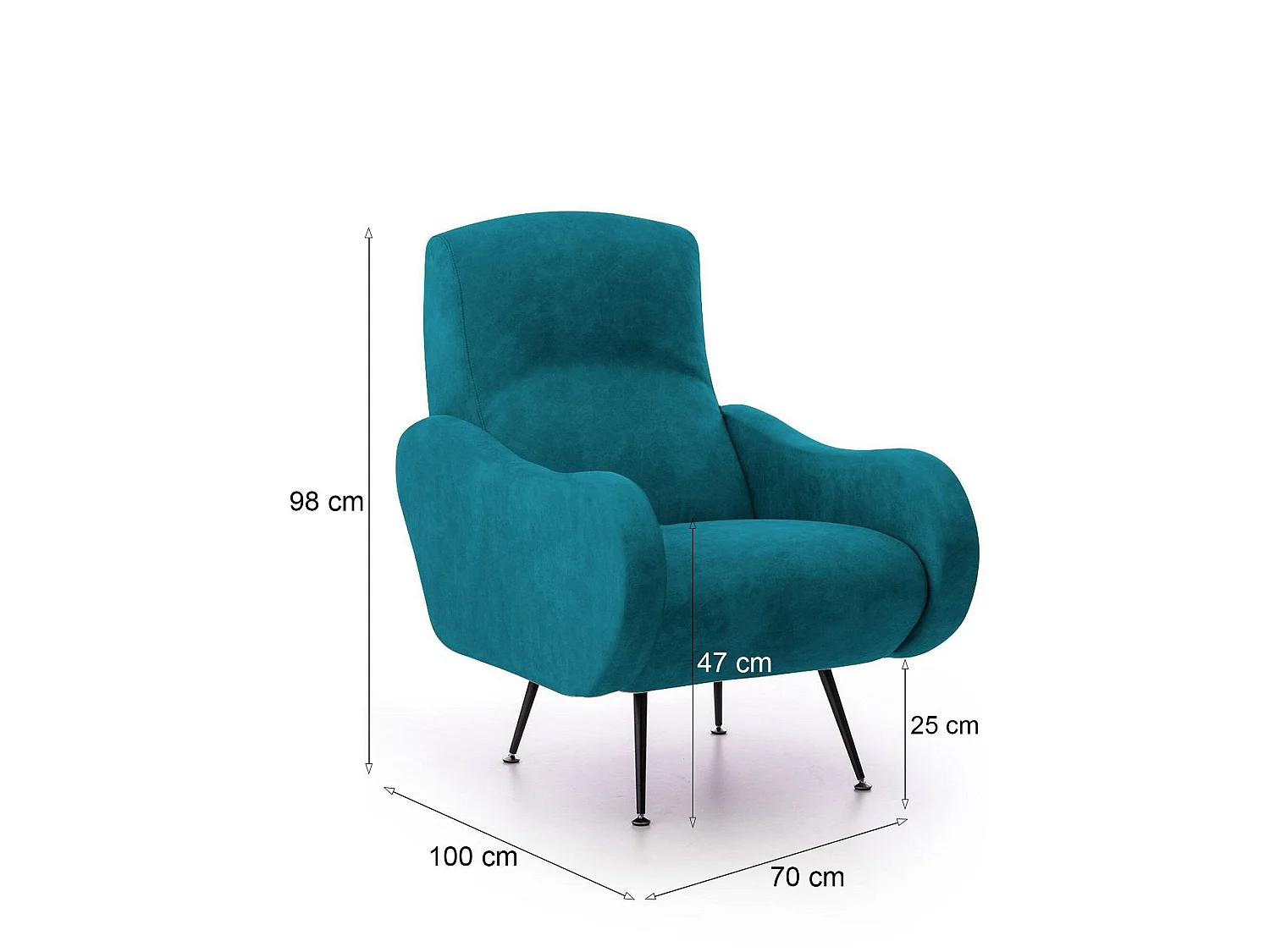 Poltrona Lasnigo, Braccioli Made in Italy, 70x100x98h cm Azzurro, Poltroncina, Peso Supportato 90 kg, Materiale Struttura in Legno