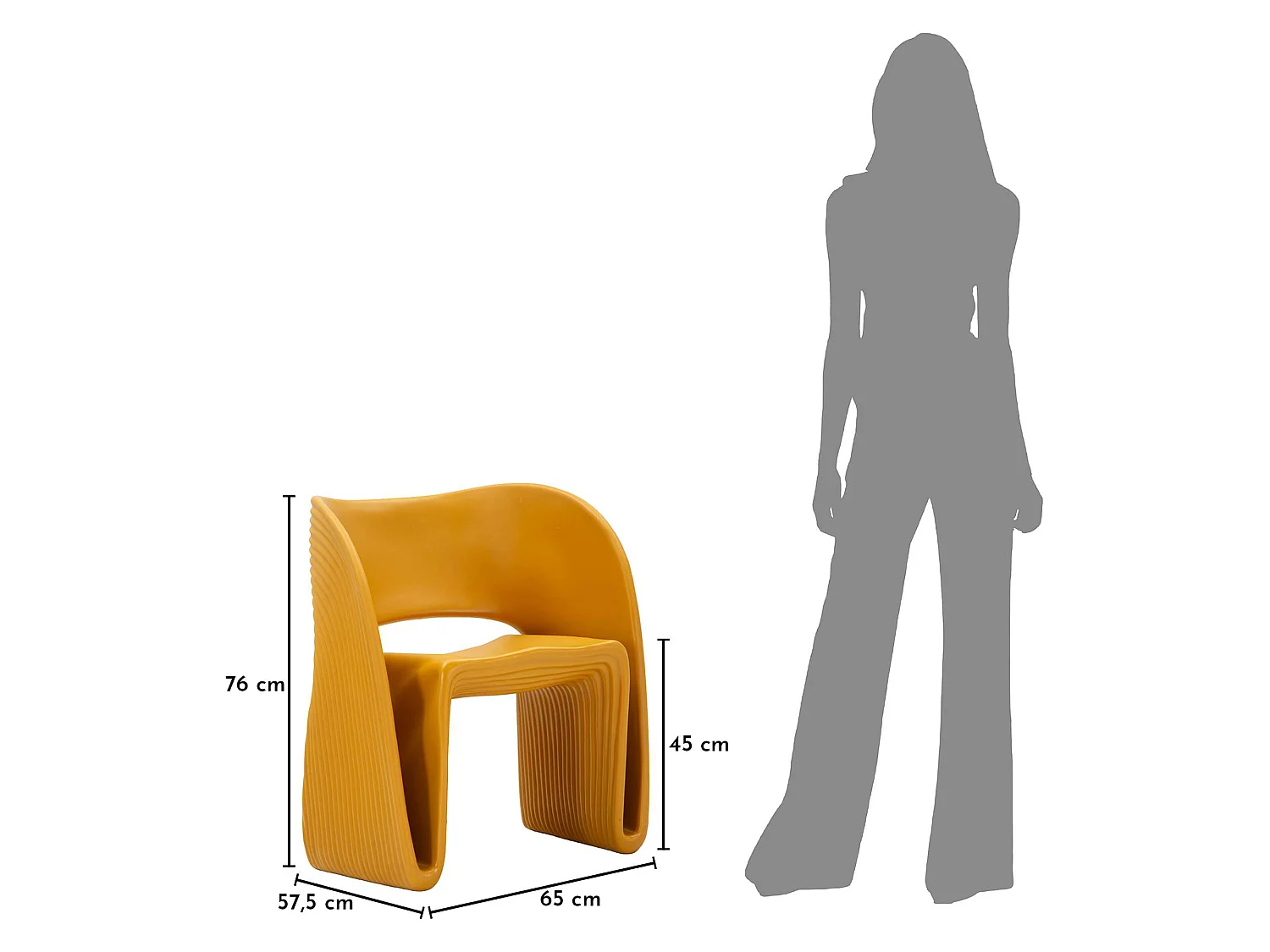Poltrona Galire, Adatto per Indoor/outdoor, 59x79x68h cm Arancione Senape, Poltroncina, Braccioli, Altezza Seduta 45 cm