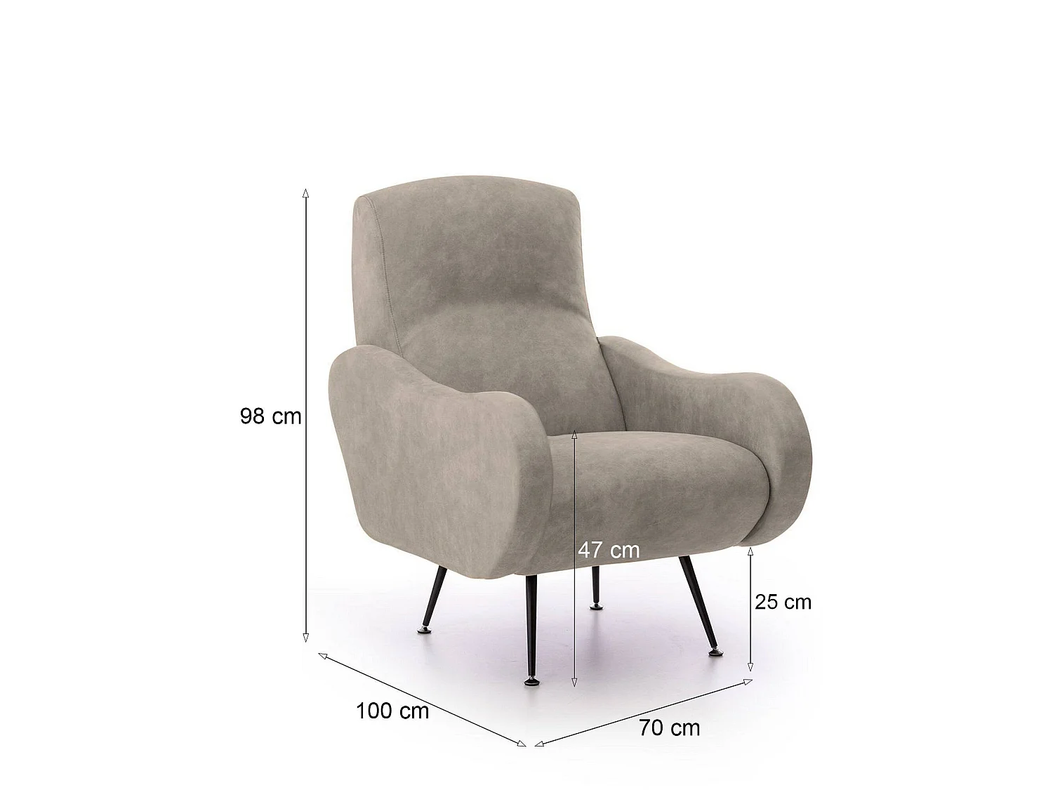 Poltrona Lasnigo, Braccioli Made in Italy, 70x100x98h cm Grigio Tortora, Poltroncina, Peso Supportato 90 kg, Materiale Struttura in Legno