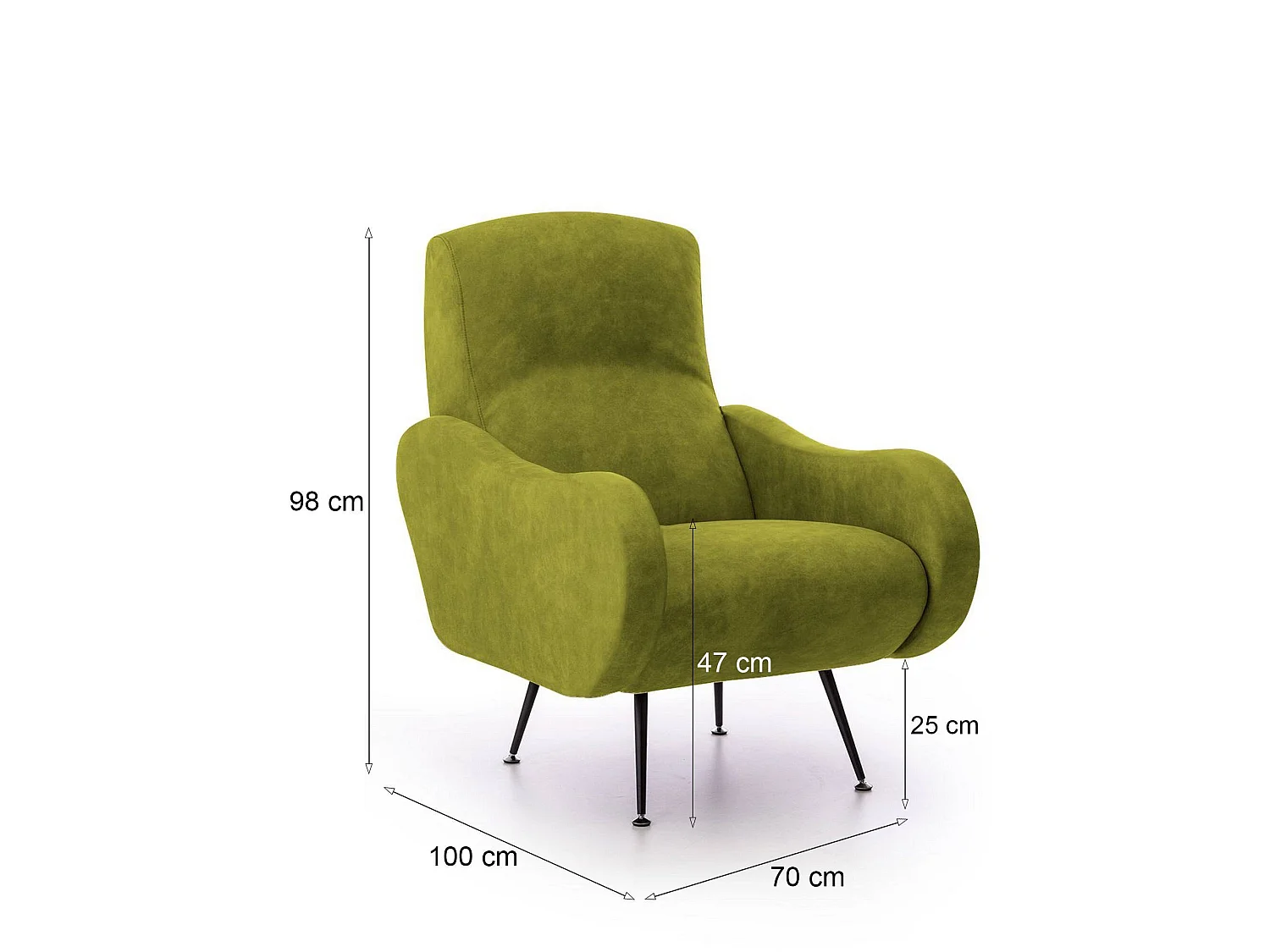 Poltrona Lasnigo, Braccioli Made in Italy, 70x100x98h cm Verde, Poltroncina, Peso Supportato 90 kg, Materiale Struttura in Legno