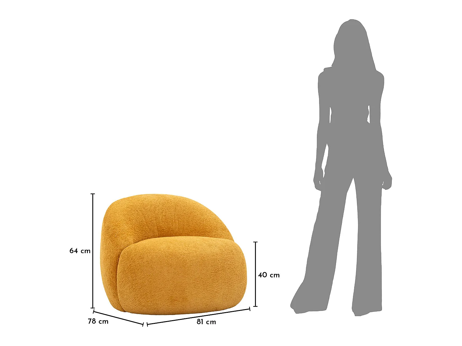 Poltrona Nubra, Rivestimento in Tessuto Bouclè, 80x56x83h cm Arancione Senape, Poltroncina, Braccioli, Materiale Struttura in Tessuto