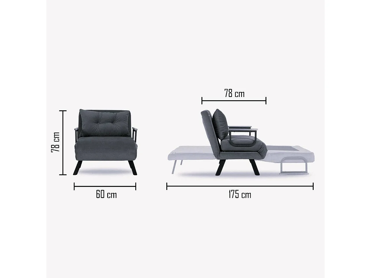 Poltrona Keoni, Reclinabile, 60x78x78h cm blu, Poltroncina, Braccioli, Peso Supportato 100 kg