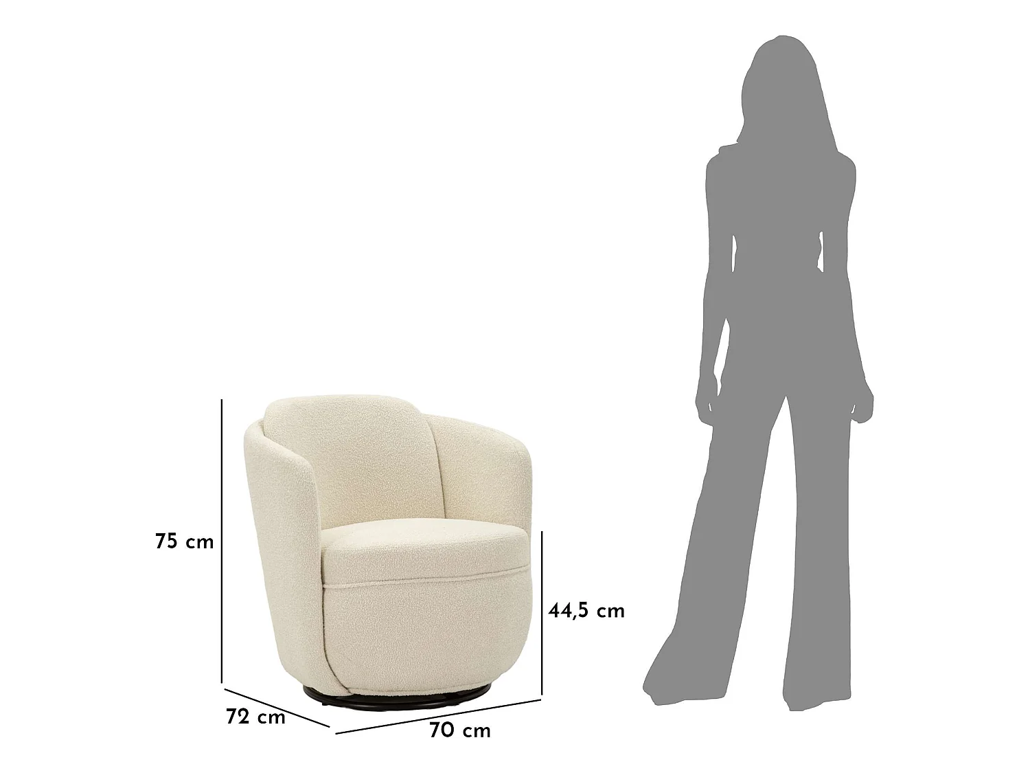 Poltrona Morond, Base Girevole, 70x72x75h cm Bianco Crema, Poltroncina, Braccioli, Materiale Struttura in Legno Nobilitato