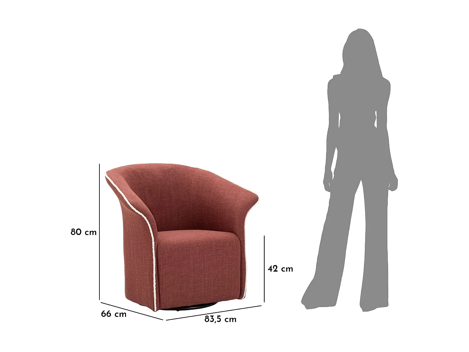 Fauteuil Toamas, Base Pivotante, 84x66x80h cm Rouge, Fauteuil avec Accoudoirs, Structure Métallique