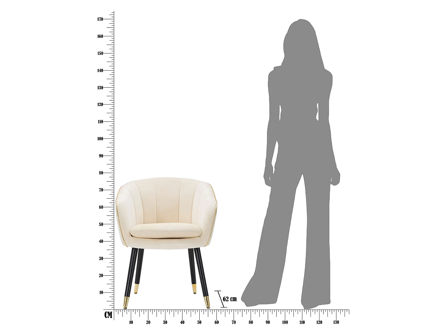 Fauteuil Cachi, Accoudoirs, 62x58x78h cm Blanc, Petit Fauteuil, Structure en Tissu, Couleur Or