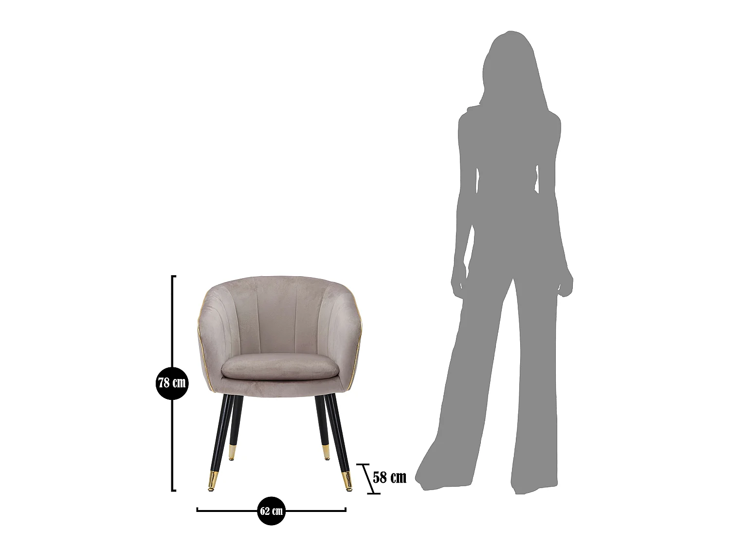 Poltrona Cachi, Braccioli, 62x58x78h cm Grigio, Poltroncina, Materiale Struttura in Tessuto, Colore Struttura oro