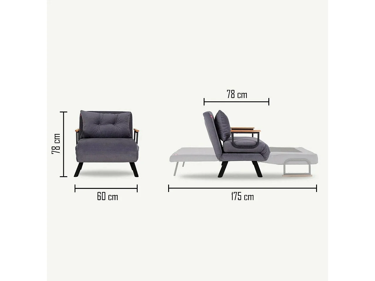 Poltrona Keoni, Reclinabile, 60x78x78h cm Beige, Poltroncina, Braccioli, Peso Supportato 100 kg