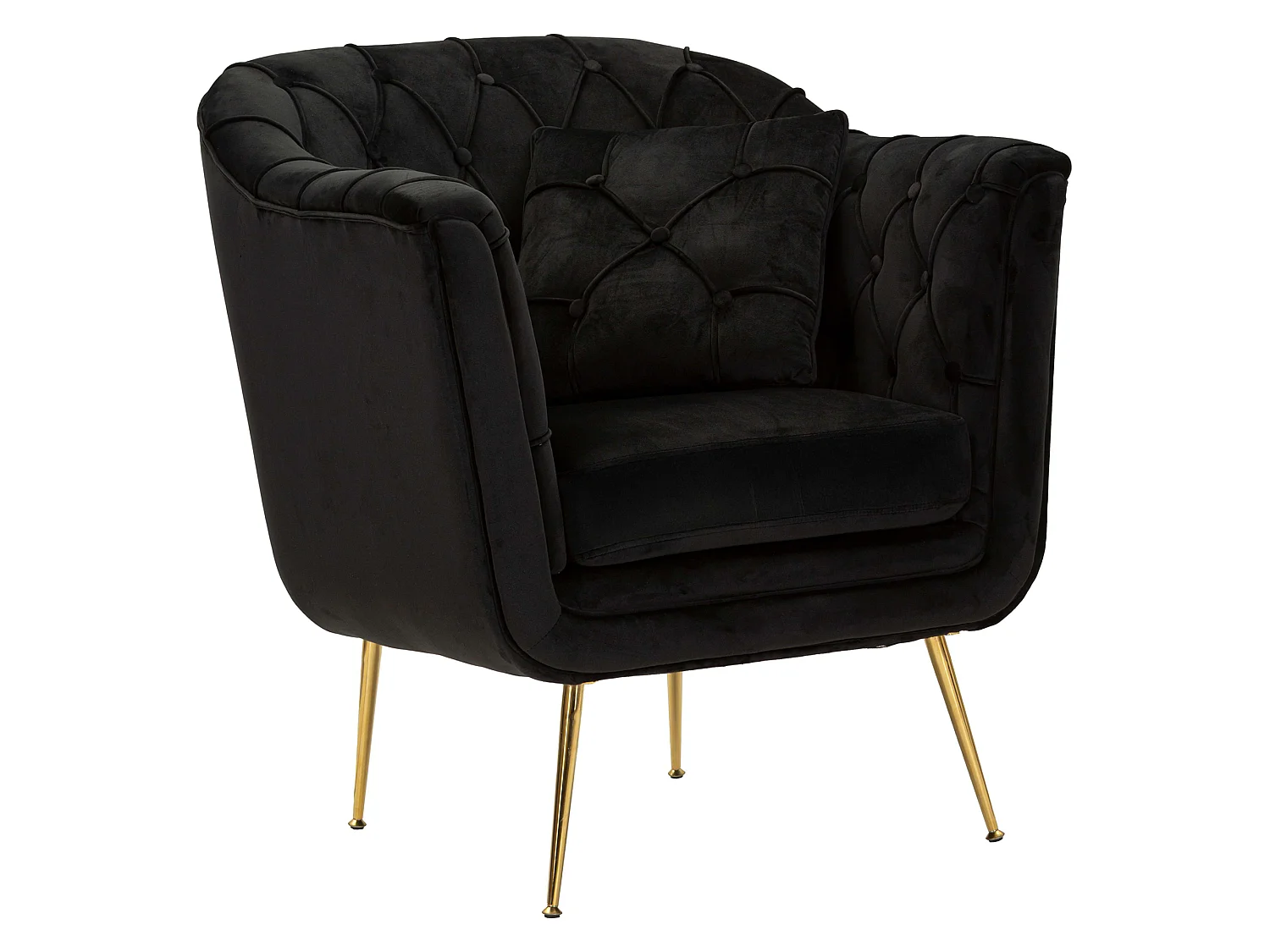 Fauteuil Turtuk avec Coussin, 88x83x91h cm Noir, Petite Chaise, Accoudoirs, Structure Dorée