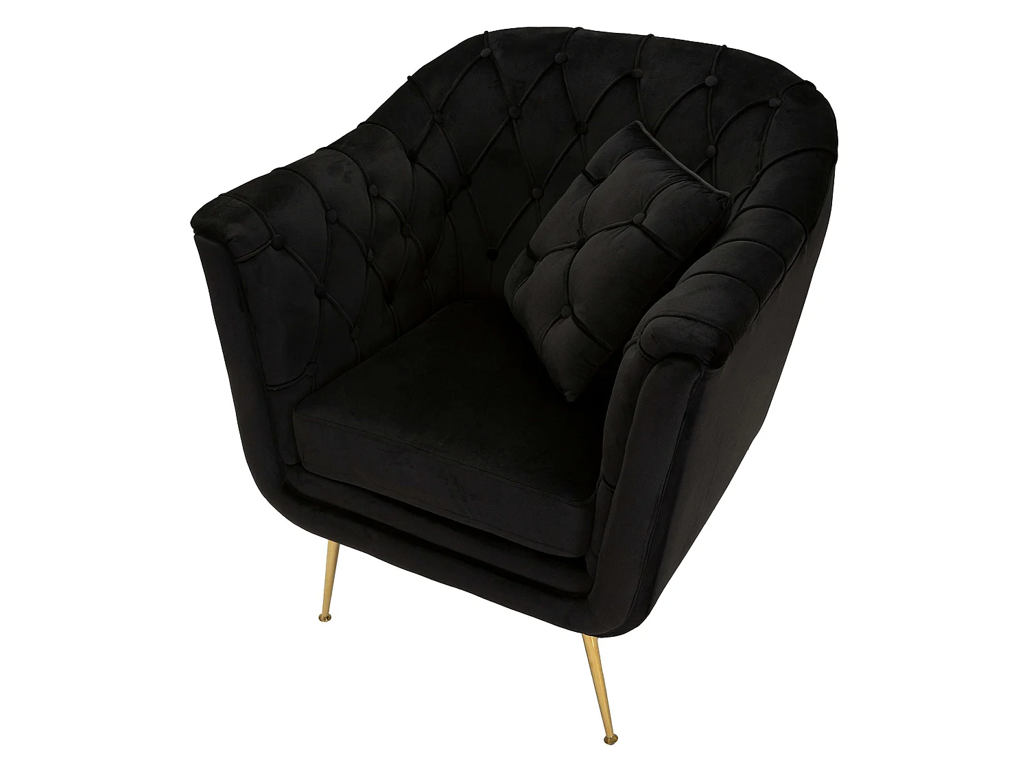Fauteuil Turtuk avec Coussin, 88x83x91h cm Noir, Petite Chaise, Accoudoirs, Structure Dorée