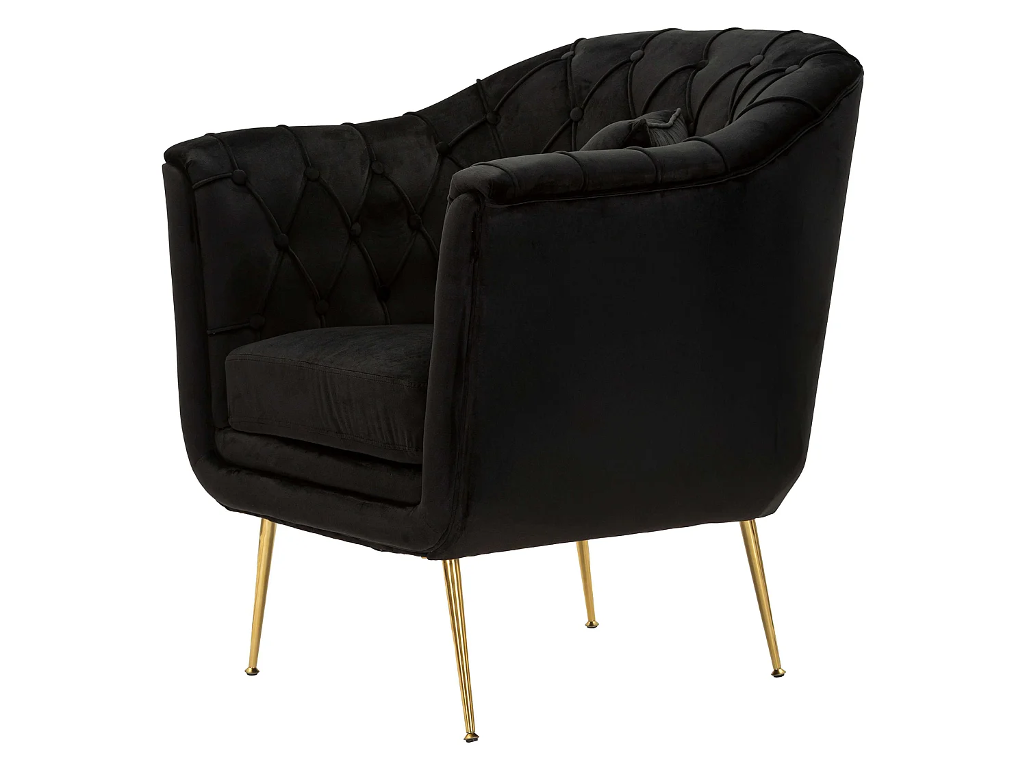 Fauteuil Turtuk avec Coussin, 88x83x91h cm Noir, Petite Chaise, Accoudoirs, Structure Dorée