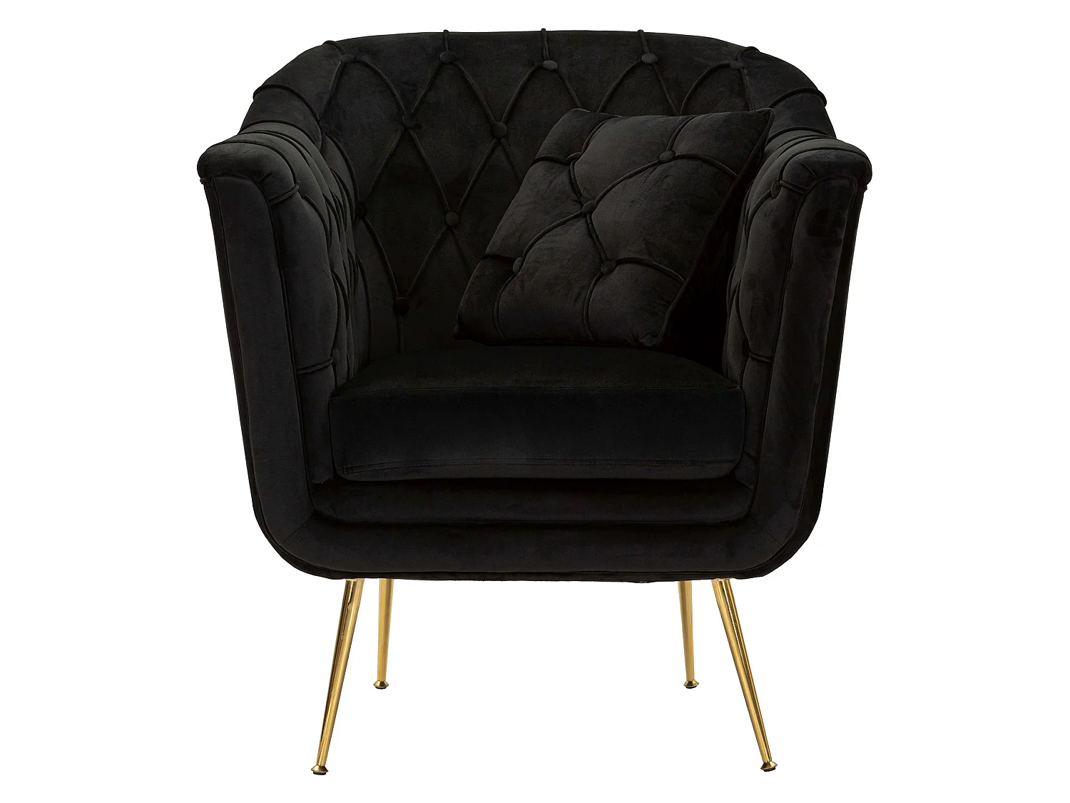 Fauteuil Turtuk avec Coussin, 88x83x91h cm Noir, Petite Chaise, Accoudoirs, Structure Dorée