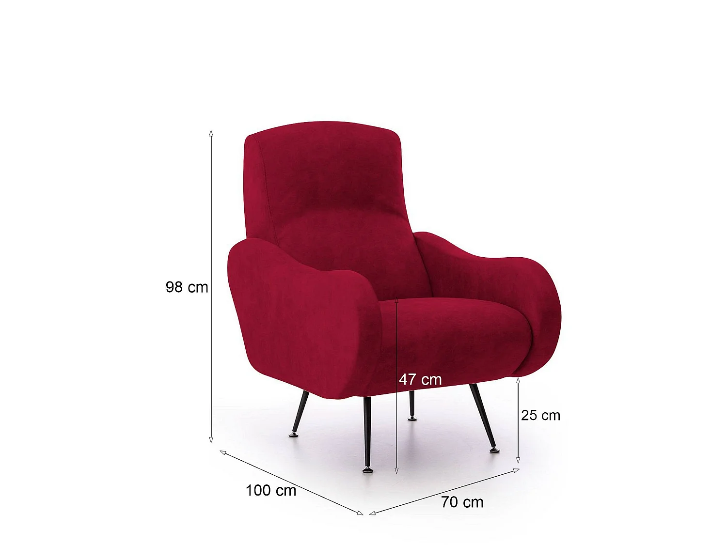 Poltrona Lasnigo, Braccioli Made in Italy, 70x100x98h cm Rosso, Poltroncina, Peso Supportato 90 kg, Materiale Struttura in Legno